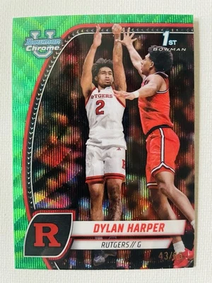 2024-25 Bowman University Chrome Dylan Harper #22 Green Wave Refractor /85 (RC) - Image 1 of 2