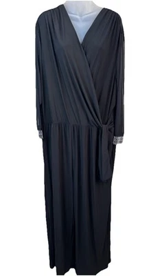 Mono Tiana B Talla 3X Negro Mangas Largas Transparentes Puño de Cuentas Pierna Ancha Imitación Envoltura Foto 1 de 4