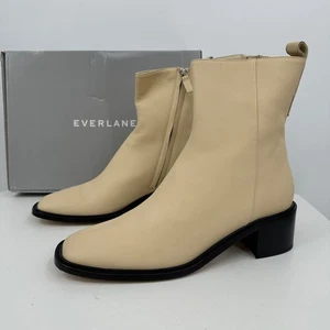 Everlane The City Stiefel Creme Leder 10,5 Damen Seitenreißverschluss Blockabsatz Stiefelette - Bild 1 von 8