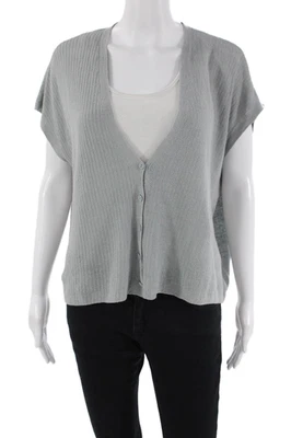 Top Eileen Fisher Mujer Lino Texturizado Manga Corta Botón Tejido Gris Talla M Foto 1 de 4