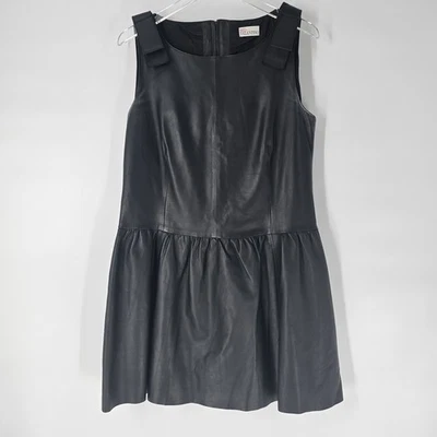 Mini Vestido Rojo Valentino Negro Sin Mangas Cuero Lazo Hombro Talla 48 EE. UU. 12 Foto 1 de 4