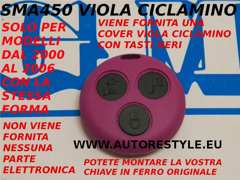 COVER VIOLA CICLAMINO PER TELECOMANDO SMART FORTWO 450 3 TASTI USA TUA CHIAVE - Immagine 1 di 1
