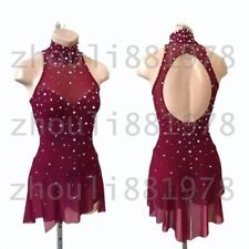 Ice Figure skating competition professional custom dress wine red