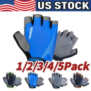 NEW Men Cycling Gloves Bike Half Finger Bicycle Padded Fingerless Sports US - Picture 1 of 13