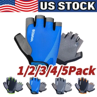 NEW Men Cycling Gloves Bike Half Finger Bicycle Padded Fingerless Sports US - Image 1 of 4