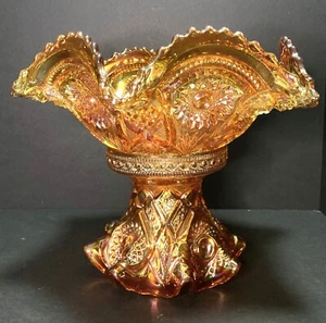Imperial Ringelblume irisierend Karneval Glas Hobstar & Bögen Bowle Schale & Sockel - Bild 1 von 8