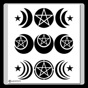 3 in 1 Triple Moons STENCIL Template Pentagrams, Crescent Moons, Wiccan Goddess - Picture 1 of 7