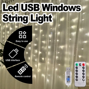 Window Curtain String Lights 8 Modes Light With Remote Hook 3m*3m 300 Led Fairy - Picture 1 of 16