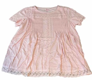 Woman Within Tunic Sz M 14/16 Pink Short Sleeve Lacy Lace Top Shirt Granny Core - Picture 1 of 6