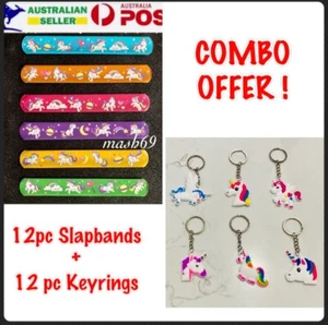 24pc Colourful Rainbow Unicorn Slap bands Keyrings Kids Birthday Party Favors - Picture 1 of 3