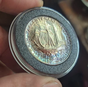 1920 Pilgrim Silver Commemorative Half Dollar Beautiful Tones Stunning reverse - Picture 1 of 4