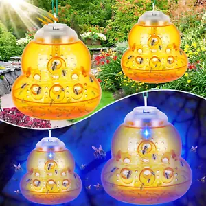 Solar Wasp Trap Outdoor Hanging, New Upgrade LED Blue Light Bee Traps Catcher, W - Picture 1 of 12