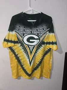 Green Bay Packers Mens Large V Pattern Tie Dye NFL Green Gold Majestic AOP NFL - Picture 1 of 6
