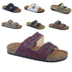 Nuevo Mujeres Moldeado Plantilla Doble Hebilla Deslizante Chanclas Zapatos Sandalias - Imagen 1 de 22