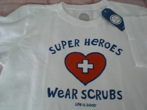 Life is Good “Super Heroes Wear Scrubs” Boys T-Shirt, NWT – M + XL -Doctor Nurse - Picture 1 of 5