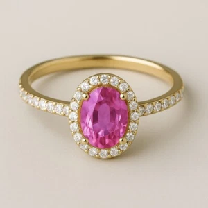 Zertifizierter natürlicher Ceylon rosa Saphir natürlicher Diamant 18K Gold Ring 1,71 TCW - Bild 1 von 7