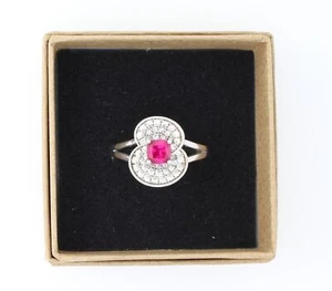 Sterling 925 Silver Pave Set CZ Colourless Red Poppy Ring Size S 60 WORN ONCE! - Picture 1 of 8