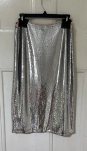 Diane Von Furstenberg Silver Sequin Pencil Skirt, Never Worn, US 12 - Picture 1 of 7