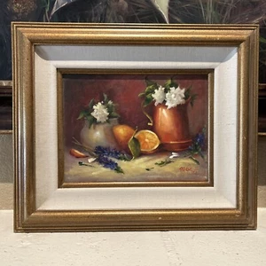 Original Still Life Oil Painting On Canvas Flowers Fruit M. Beth Page Signed - Picture 1 of 6