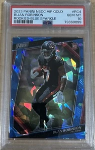 2023 Panini National VIP Gold Packs Bijan Robinson Blue Sparkle RC /149 PSA 10 - Picture 1 of 2