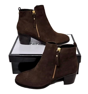 NINE WEST Charm Ladies Brown Leather Zip Up Block Heel Boots EU 40 UK 7 - Picture 1 of 8
