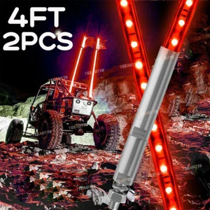 2X 4ft ed Antenna Whip Light w/Flag Red For Polaris RZR Can-Am ATV UTV - Picture 1 of 11
