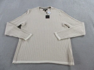 Jos A Bank Sweater Men Extra Large Beige Khaki Cotton Cashmere Pullover Slim Fit - Picture 1 of 9