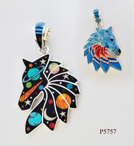 LUCENT CELESTIAL MULTICOLOR TURQUOISE OPAL ONYX INLAY .925 SILVER HORSE PENDANT - Picture 1 of 4