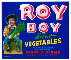 KISTENETIKETT ROY BOY VINTAGE COWBOY SANTA ANA JAPANISCHES GEMÜSE 60ER JAHRE ORIGINAL - Bild 1 von 1