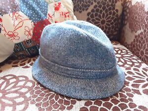 Vintage 70s KANGOL Grey Tweed Wool Trilby Hat Made In England, Size L Heathermix