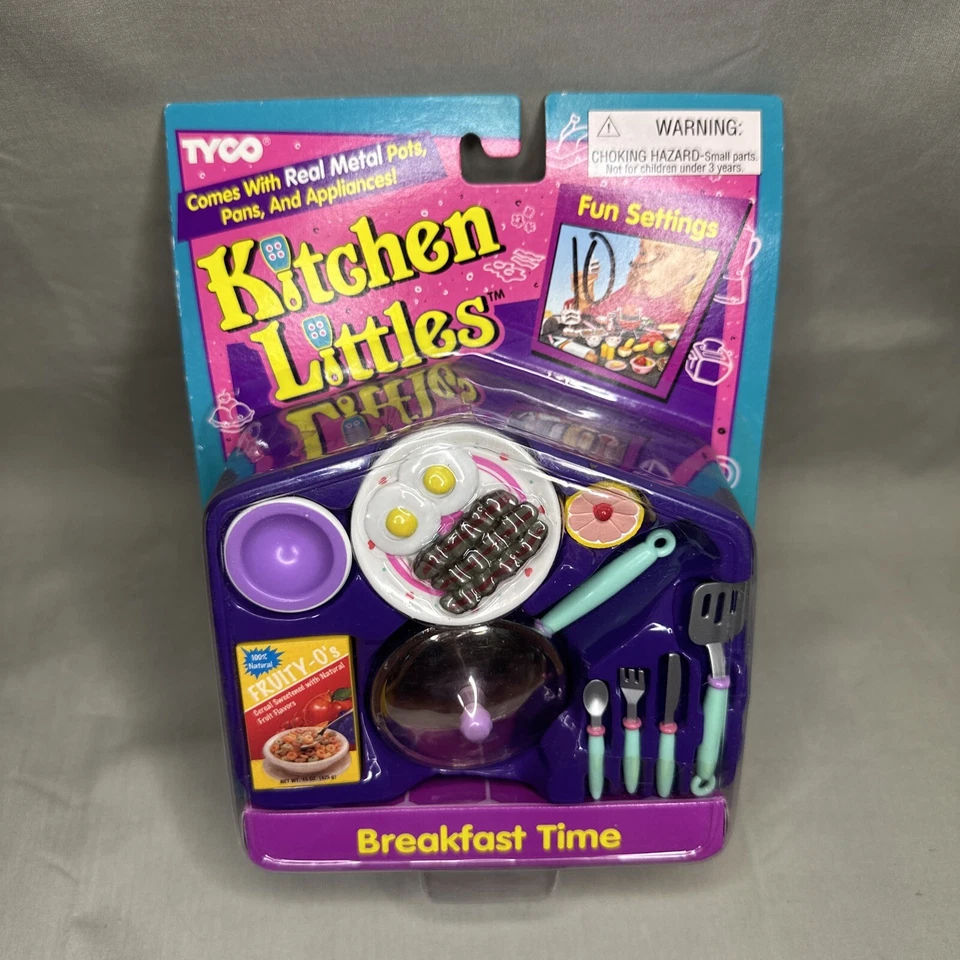 1995 TYCO Kitchen Littles Breakfast Time Eggs Bacon Metal Pan Cereal Barbie Size