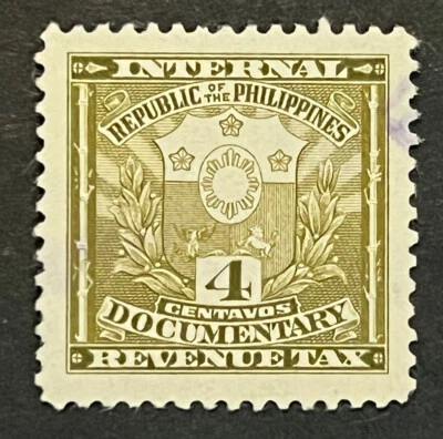Travelstamps: Philippines Documentary Revenue Tax Stamp 4 Centavo  Used VLC - Image 1 of 4