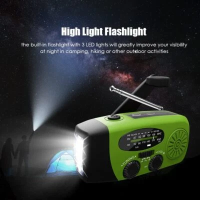 Solar Handkurbel Dynamo Wind Up AM FM Radio USB Ladegerät Licht Taschenlampe DHL - Bild 1 von 4
