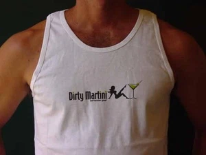 DIRTY MARTINI BAR Cocktail Men's White Tank Top Barware Wear Uniform Restaurant - Picture 1 of 2