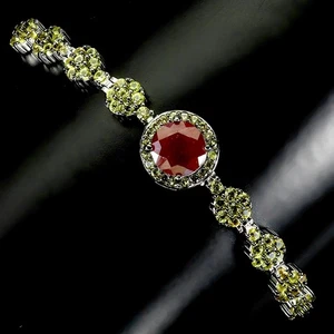 925 Sterling Silver Bracelet Round Ruby 7mm Sapphire Gemstone Jewelry 9inches - Picture 1 of 13