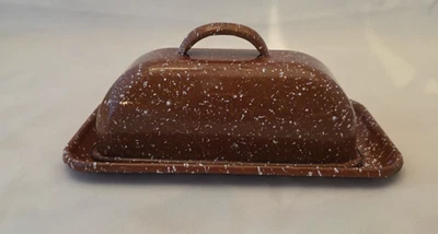 Коричневый белый брызги масло блюдо эмалированная посуда фермерский дом декор кухни  - Изображение 1 из 4