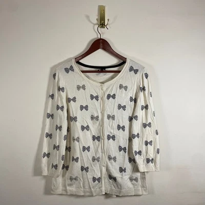 Lindo cárdigan Talbots Top crema estampado lazo cuentas para mujer 1X coqueta suave niña Foto 1 de 4
