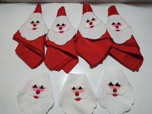 Vintage selbstgemachte rote Servietten Filz Weihnachtsmann Serviettenringe 4 Servietten 7 Filz Weihnachtsmann LESEN - Bild 1 von 10
