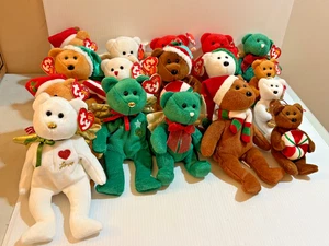 Lot 17 TY Beanie Babies Christmas Bears w Tags Jingle Beanies 10 Yrs Original - Picture 1 of 8