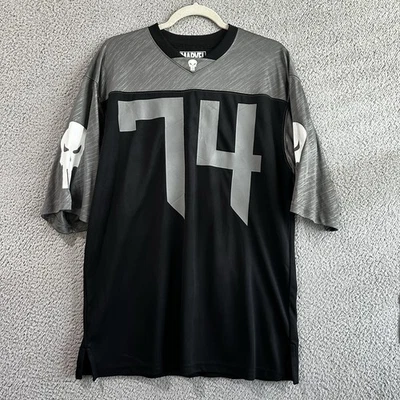 Camiseta de fútbol americano Marvel The Punisher #74 manga corta negra con logotipo de calavera para hombre mediana Foto 1 de 4