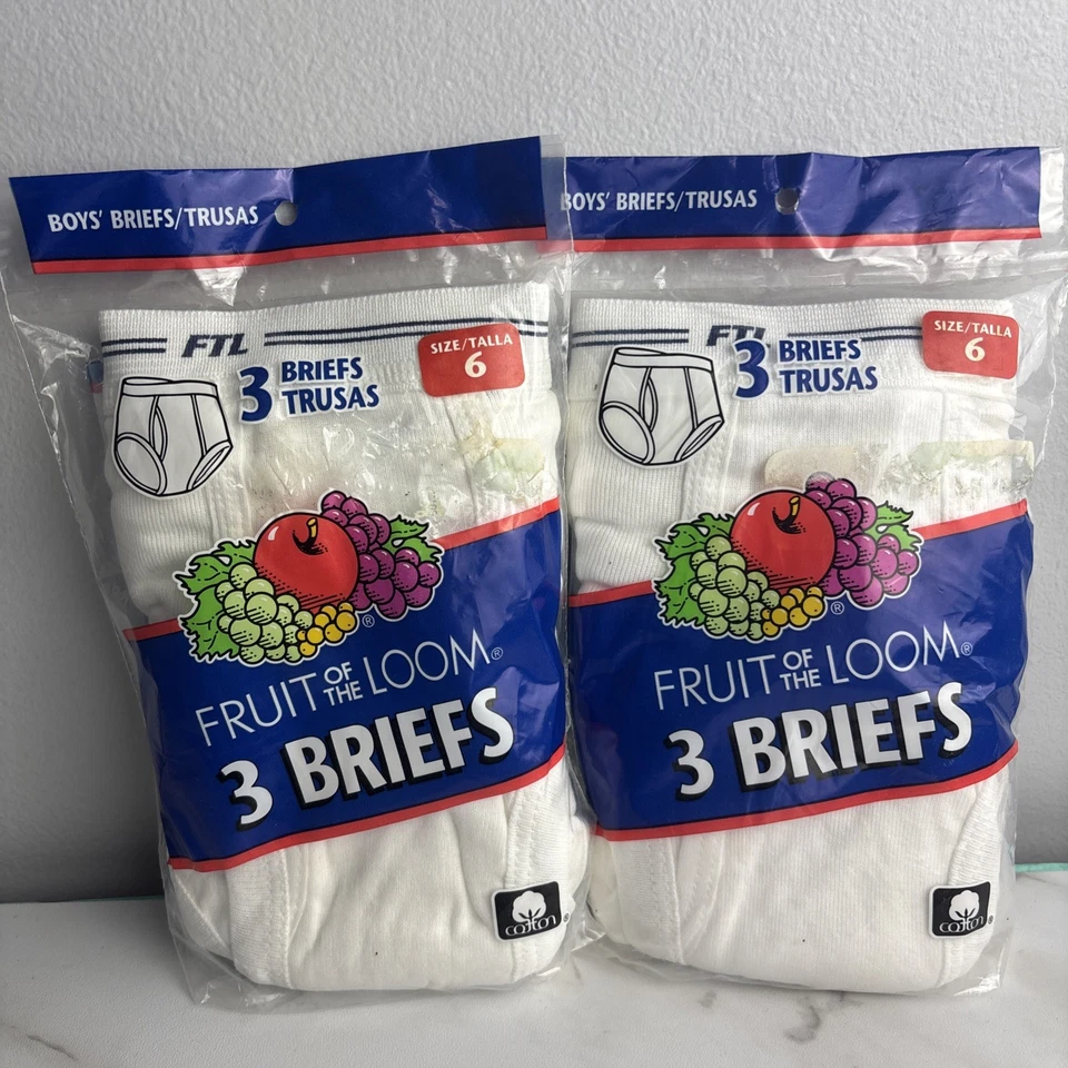 Vintage 1996 NOS Boys Fruit of The Loom Double Stripe Briefs 3 Pair Size 6