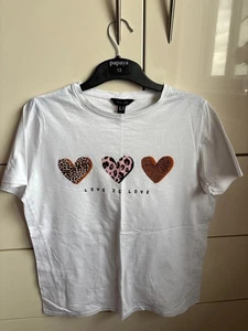 Ladies 'Love is Love' White cotton heart printed T-shirt size 10 - Picture 1 of 2