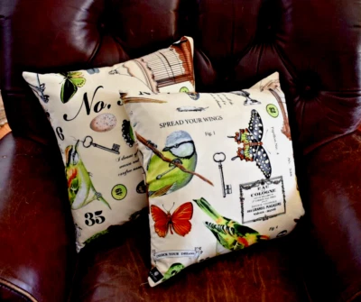 NEWPORT  Throw Pillows 2 Feather Fill 18 x 18  Butterfly Bird Numbers Urn Decor - Image 1 of 4