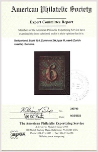 Switzerland Scott #1L4 Stamp.  Used (Zurich Rosette Cxl). APS Certified. CV$1775 - Picture 1 of 3