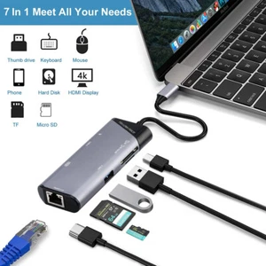 Multiport USB C Hub, USB Type C to 4K HDMI/Gigabit Ethernet/PD/ SD/Micro Card AU - Picture 1 of 13