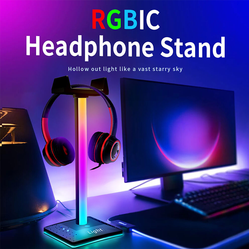 RGB LED Headphone Stand USB Port Touch Control Desk Gaming Headset Holder Game
