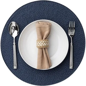 Round Placemats Set of 6 Plastic Woven Placemats Washable Wipeable Table Mats... - Picture 1 of 7