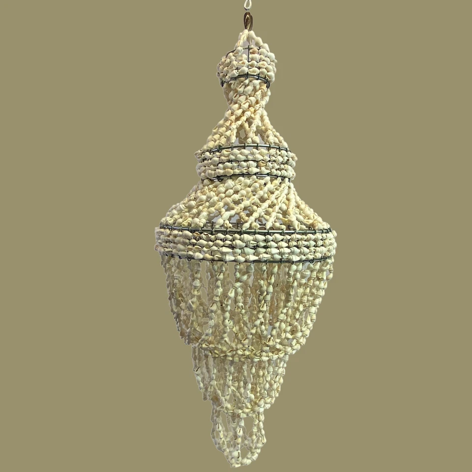 Seashell Lampshade Pendant Natural Shell Chandelier Boho Beach Decor white 20"L - Image 1 of 4
