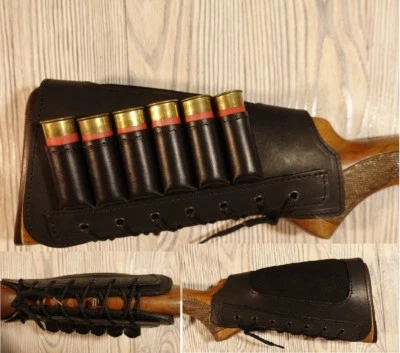 Leather Shotgun Shell Cartridge Buttstock Holder Cheek Rest Padded - 12 & 20 ga - Image 1 of 4