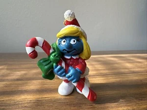 Vintage Smurfs 51912 Candy Cane Smurfette Christmas Ornament Schleich Figurine - Picture 1 of 9